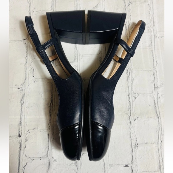 French Sole FS/NY Tuckernuck Slingback Baton Leather Heels Navy/Black Size 7.5 - Picture 7 of 10